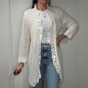 Liz Claiborne white crocheted long sweater